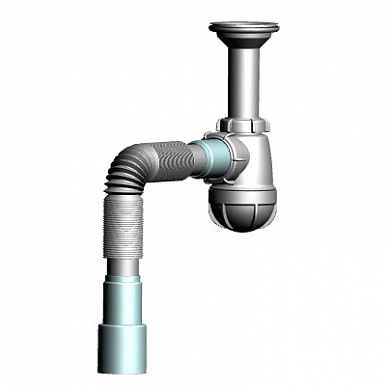 S0515 Сифон для кухни малый 1½"х40 с удлинённой горловиной с гибкой трубой 40х40-50